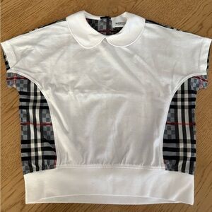 Burberry Kids White and Black Plaid Tee